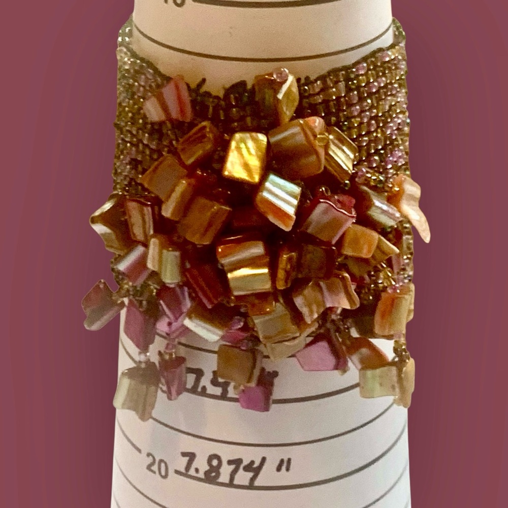 Beaded Bracelet - Pinkish, purplish and Goldish Abalone chips